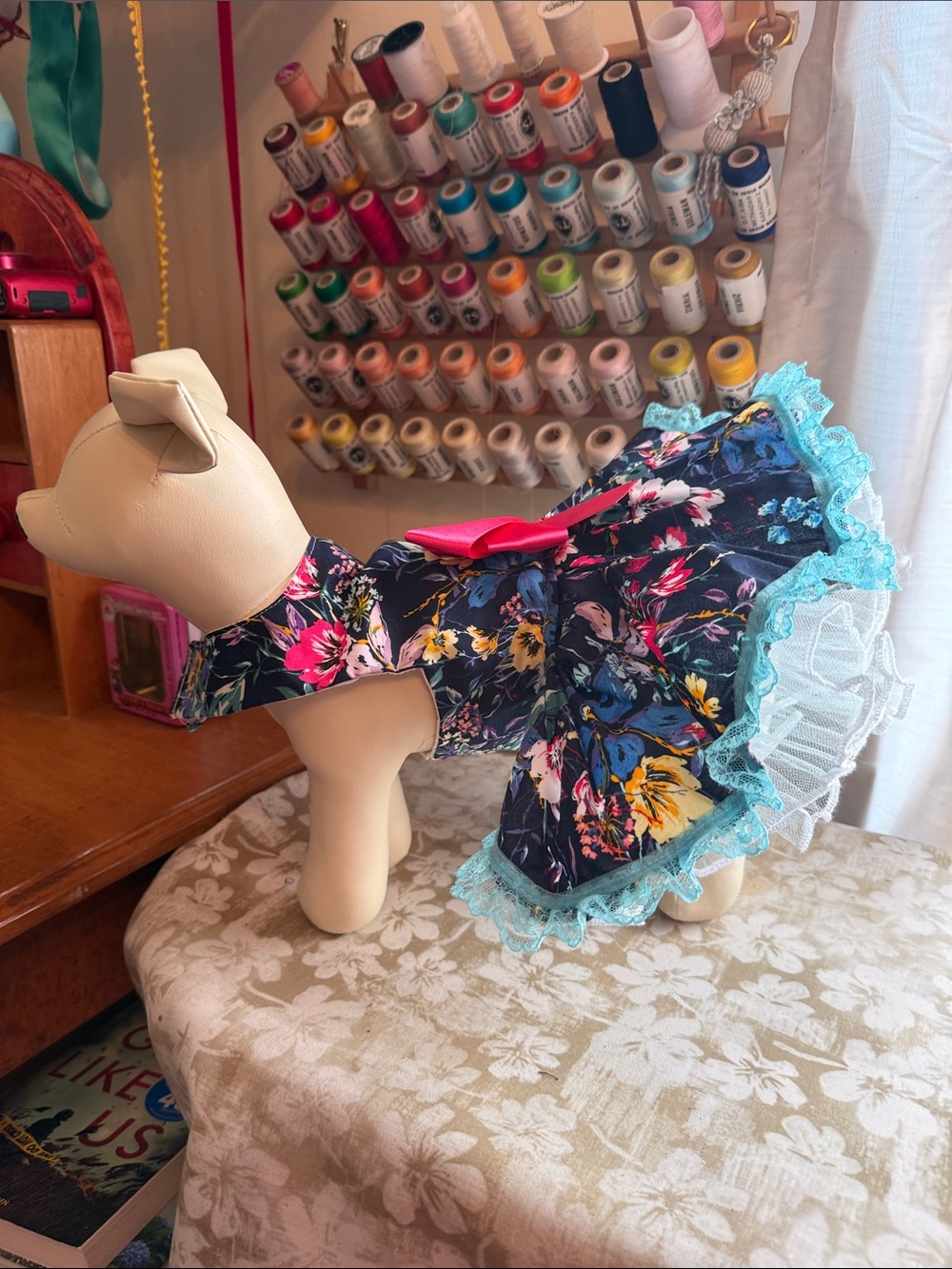 Fancy dog floral dress handmade NWOT
